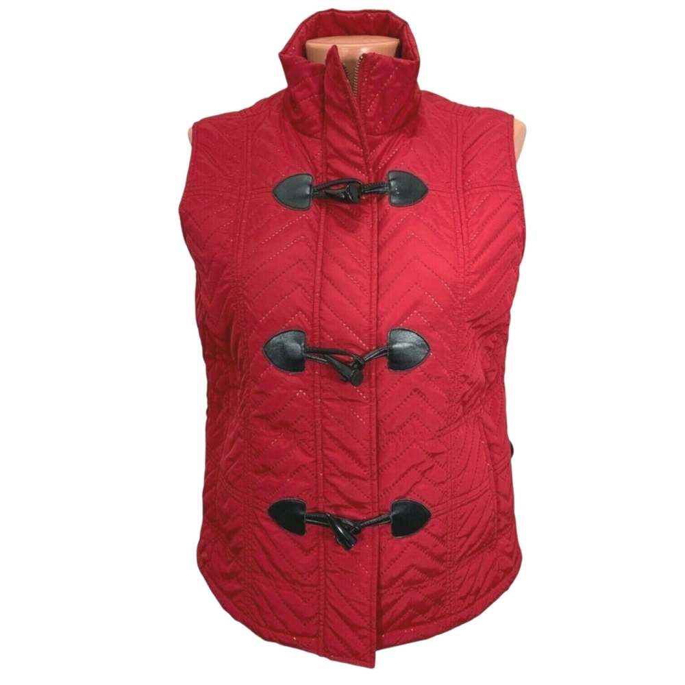 Christopher Banks Vest Chevron Zip Pockets Quilted Toggle Button Women Large